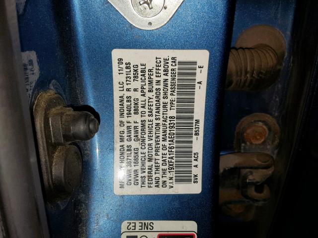 19XFA1F61AE019318 - 2010 HONDA CIVIC LX-S Mavi foto 10