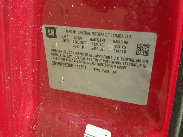 2G1WB5E36E1118367 - 2014 CHEVROLET IMPALA LIM BURGUNDY photo 10