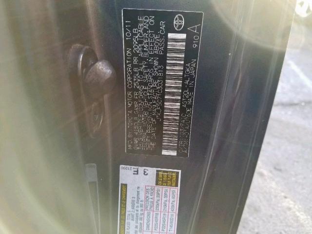 JTKJF5C71C3031813 - 2012 TOYOTA SCION TC გრაფიტი ფოტო 10