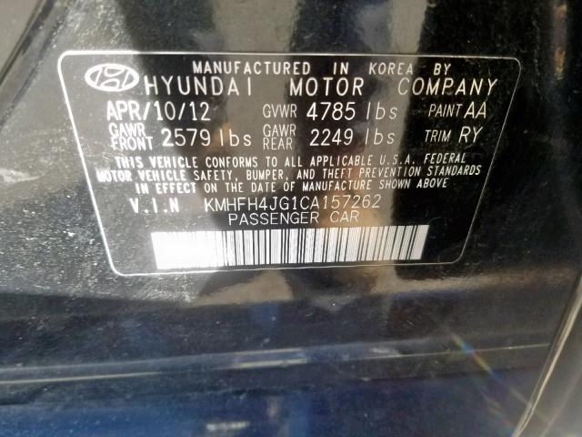 KMHFH4JG1CA157262 - 2012 HYUNDAI AZERA GLS BLACK photo 10