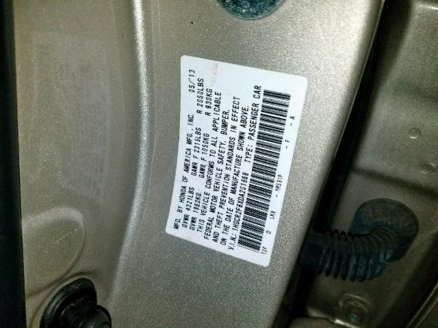 1HGCR2F8XDA201868 - 2013 HONDA ACCORD EXL TAN photo 10