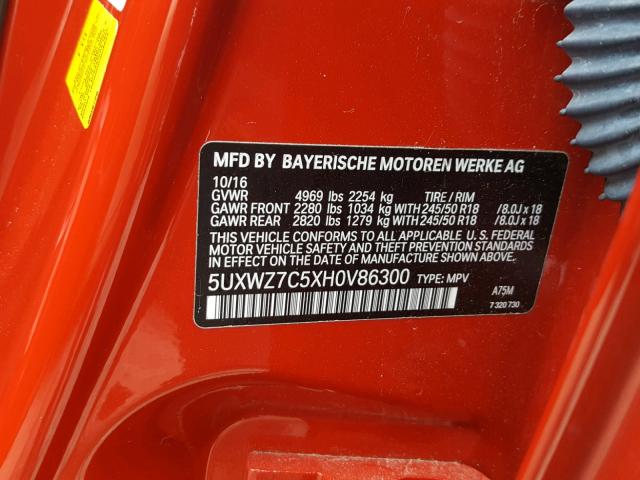 5UXWZ7C5XH0V86300 - 2017 BMW X3 SDRIVE2 Rojo foto 10