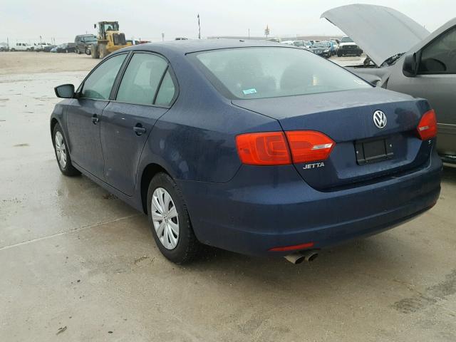 3VW2K7AJ4BM337447 - 2011 VOLKSWAGEN JETTA BASE BLUE photo 3