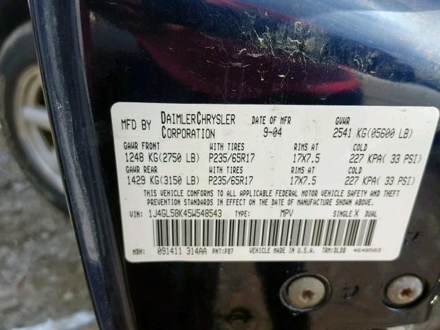 1J4GL58K45W548543 - 2005 JEEP LIBERTY LI BLUE photo 10