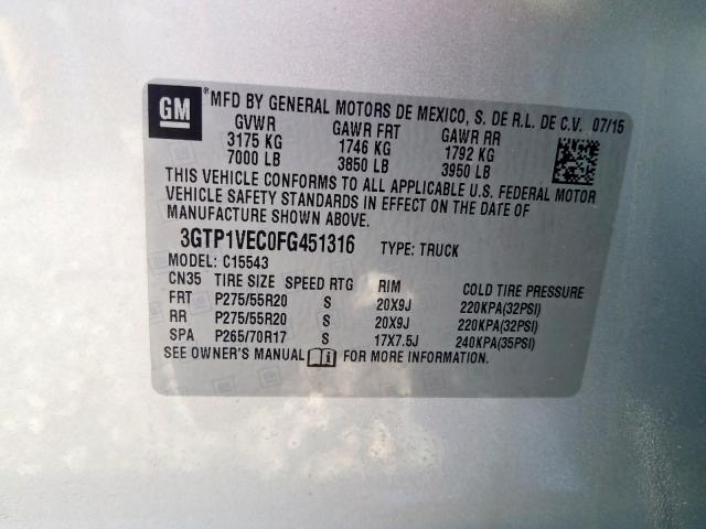 3GTP1VEC0FG451316 - 2015 GMC SIERRA C15 SILVER photo 10