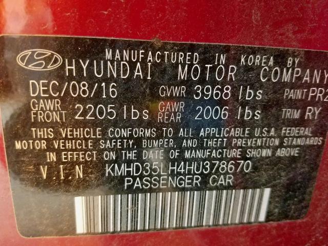 KMHD35LH4HU378670 - 2017 HYUNDAI ELANTRA GT RED photo 10