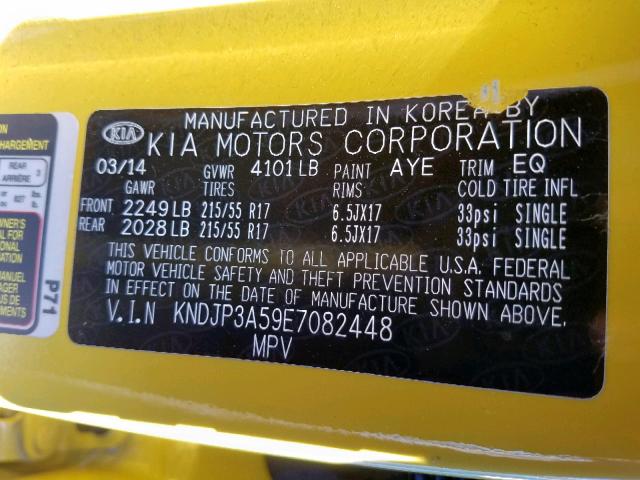 KNDJP3A59E7082448 - 2014 KIA SOUL + YELLOW photo 10