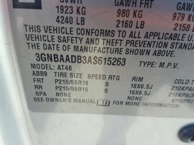 3GNBAADB3AS615263 - 2010 CHEVROLET HHR LS SILVER photo 10