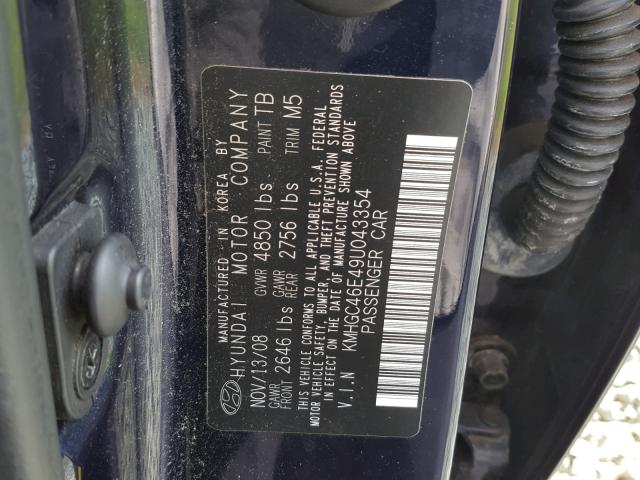 KMHGC46E49U043354 - 2009 HYUNDAI GENESIS 3. BLUE photo 10