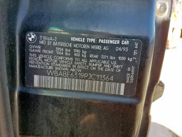 WBABE6319PJC11364 - 1993 BMW 318 IS AUT BLACK photo 10