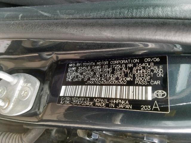 JTKKT624365005362 - 2006 TOYOTA SCION XA GRAY photo 10