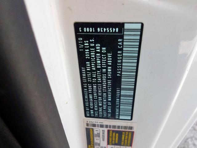 WVWBM7AJXBW148881 - 2011 VOLKSWAGEN GOLF WHITE photo 10