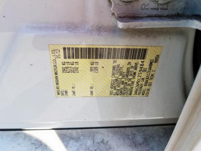 1N4AL2AP9CC259484 - 2012 NISSAN ALTIMA BAS WHITE photo 10