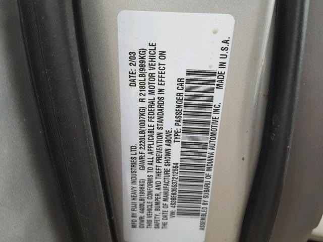 4S3BE635537212554 - 2003 SUBARU LEGACY L SILVER photo 10