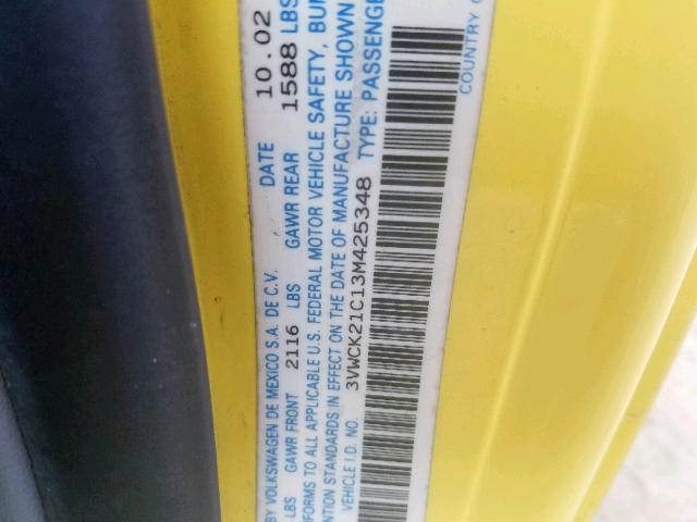 3VWCK21C13M425348 - 2003 VOLKSWAGEN NEW BEETLE 黄色 照片 10
