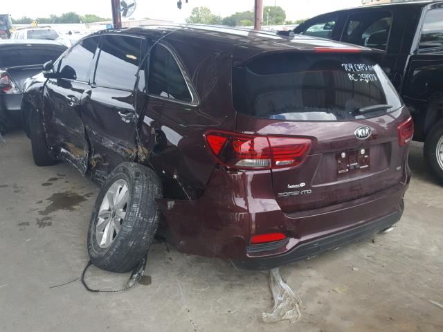 5XYPG4A3XKG510587 - 2019 KIA SORENTO LX BURGUNDY photo 3