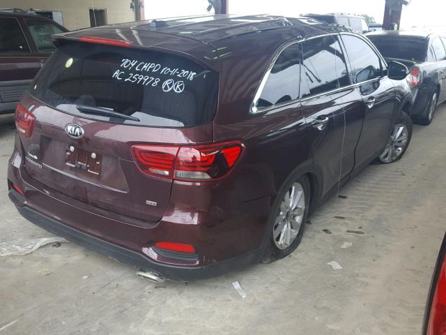 5XYPG4A3XKG510587 - 2019 KIA SORENTO LX BURGUNDY photo 4