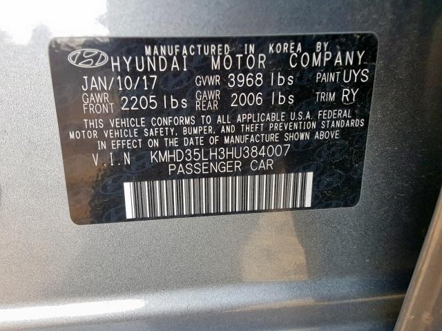 KMHD35LH3HU384007 - 2017 HYUNDAI ELANTRA GT GRAY photo 10