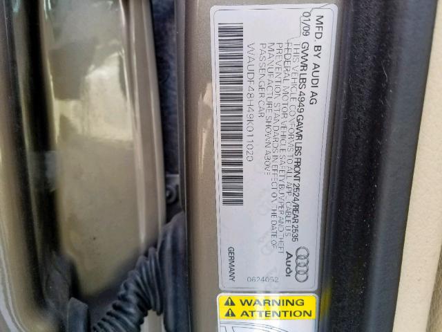 WAUDF48H49K011020 - 2009 AUDI A4 2.0T CA GRAY photo 10