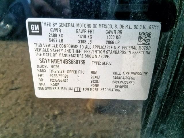 3GYFNBEY4BS680769 - 2011 CADILLAC SRX PERFOR 黑色 照片 10