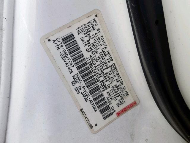 JT2BG12K5T0377073 - 1996 TOYOTA CAMRY DX WHITE photo 10