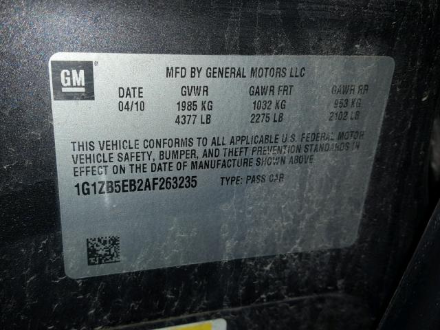 1G1ZB5EB2AF263235 - 2010 CHEVROLET MALIBU LS 灰色 照片 10