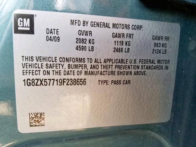 1G8ZX57719F238656 - 2009 SATURN AURA XR GREEN photo 10