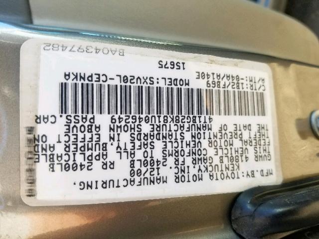 4T1BG28K81U046249 - 2001 TOYOTA CAMRY CE GRAY photo 10