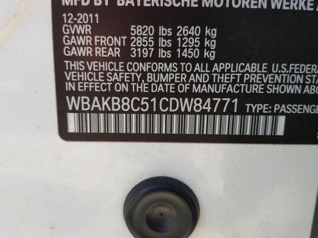 WBAKB8C51CDW84771 - 2012 BMW 750LI WHITE photo 10