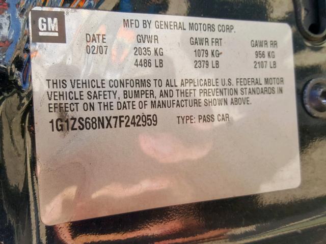 1G1ZS68NX7F242959 - 2007 CHEVROLET MALIBU MAX 黑色 照片 10