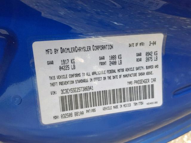 3C3EY55E25T306941 - 2005 CHRYSLER PT CRUISER BLUE photo 10