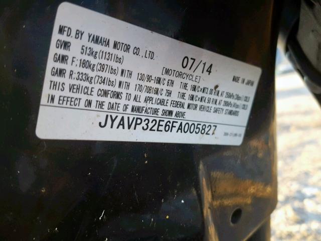JYAVP32E6FA005827 - 2015 YAMAHA XVS1300 CT BLUE photo 10