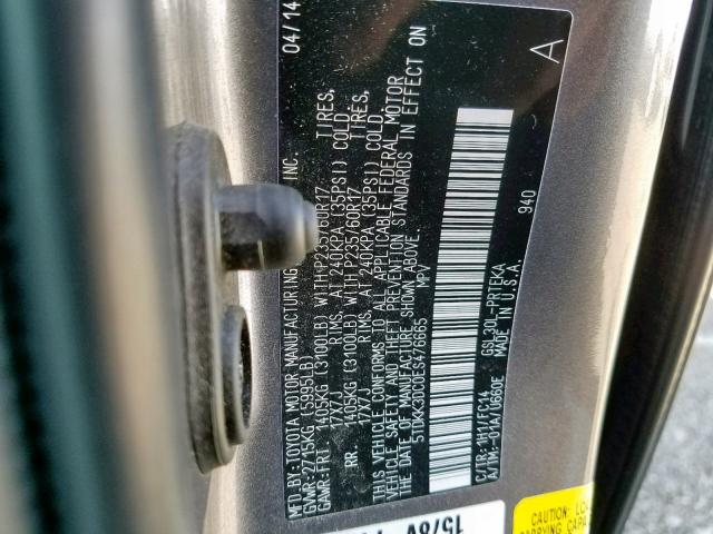 5TDKK3DC0ES476665 - 2014 TOYOTA SIENNA LE GRAY photo 10