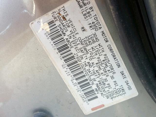 JT6GF10U5Y0070876 - 2000 LEXUS RX 300 GOLD photo 10