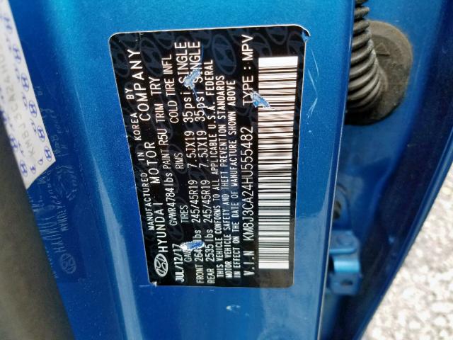 KM8J3CA24HU555482 - 2017 HYUNDAI TUCSON LIM BLUE photo 10