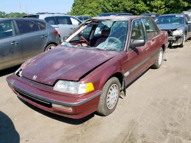 1HGED3658ML058264 - 1991 HONDA CIVIC LX BURGUNDY photo 2