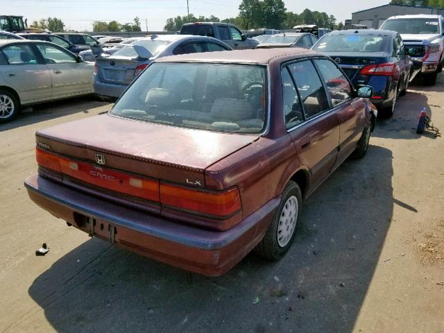 1HGED3658ML058264 - 1991 HONDA CIVIC LX BURGUNDY photo 4