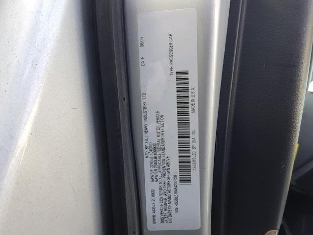 4S3BL676464200720 - 2006 SUBARU LEGACY GT SILVER photo 10