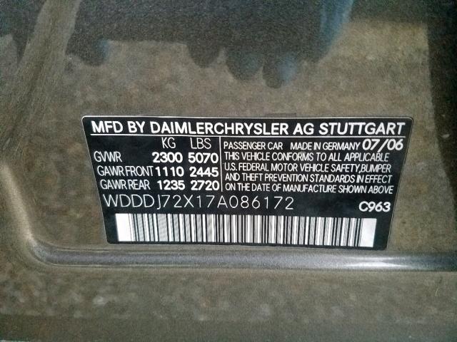 WDDDJ72X17A086172 - 2007 MERCEDES-BENZ CLS 550 GRAY photo 10