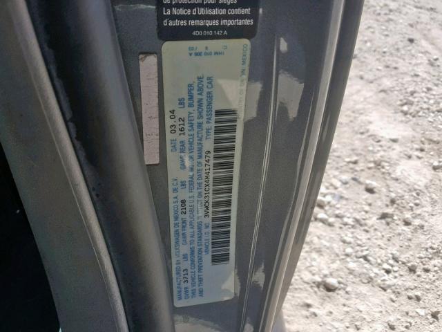 3VWCK31CX4M417479 - 2004 VOLKSWAGEN NEW BEETLE ნაცრისფერი ფოტო 10