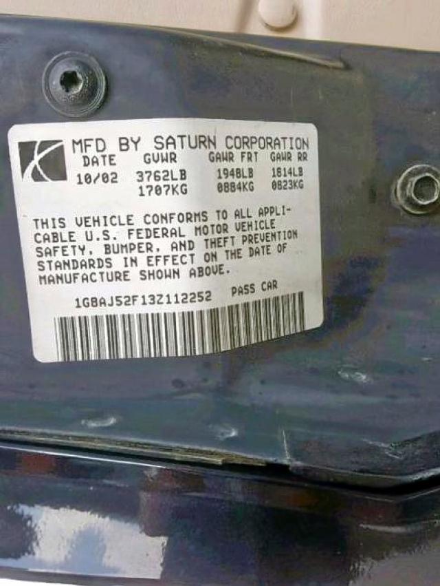 1G8AJ52F13Z112252 - 2003 SATURN ION LEVEL BLACK photo 10