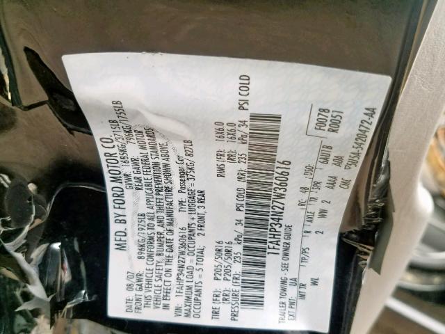 1FAHP34N27W360616 - 2007 FORD FOCUS ZX4 BLACK photo 10