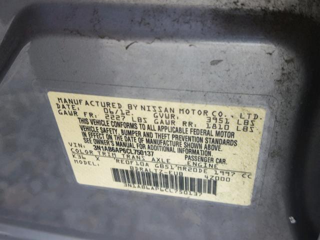 3N1AB6AP6CL750137 - 2012 NISSAN SENTRA 2.0 SILVER photo 10