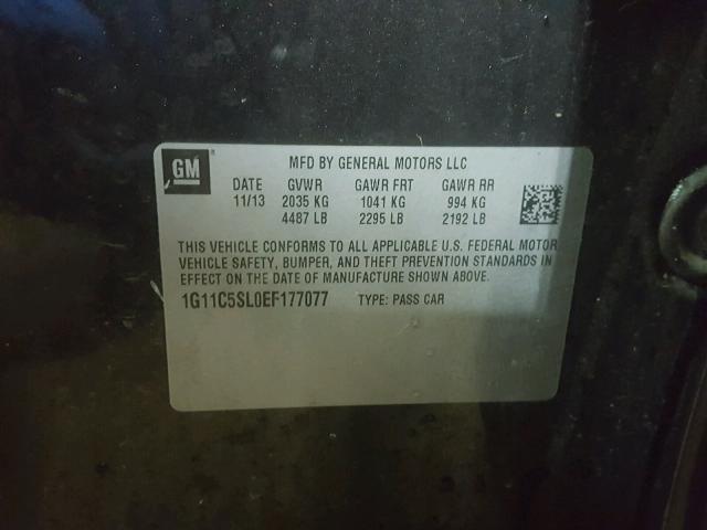 1G11C5SL0EF177077 - 2014 CHEVROLET MALIBU 1LT შავი ფოტო 10