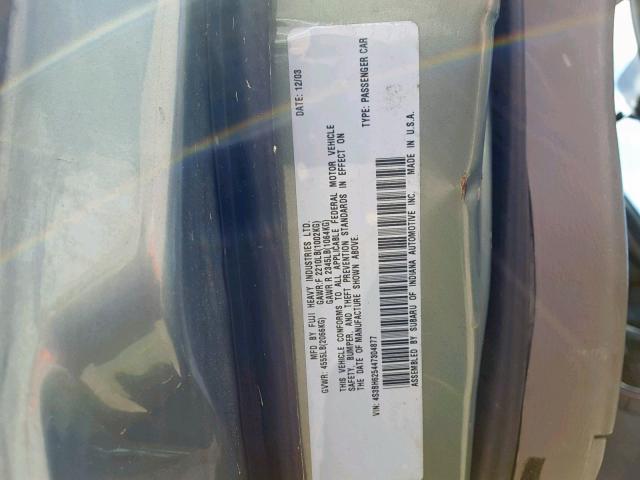 4S3BH625447304877 - 2004 SUBARU LEGACY L S GREEN photo 10