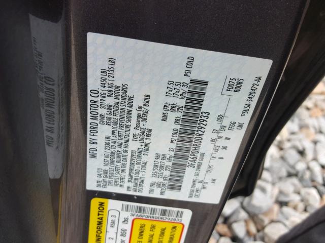 3FA6P0HR0DR292933 - 2013 FORD FUSION SE GRAY photo 10