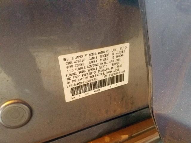 JH4KB16545C006724 - 2005 ACURA RL GRAY photo 10