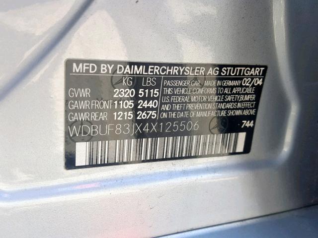 WDBUF83JX4X125506 - 2004 MERCEDES-BENZ E 500 4MAT SILVER photo 10