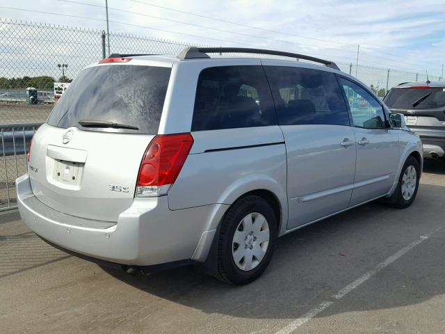 5N1BV28U25N107005 - 2005 NISSAN QUEST S SILVER photo 4