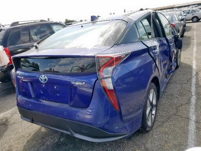 JTDKARFU9G3518511 - 2016 TOYOTA PRIUS BLUE photo 4